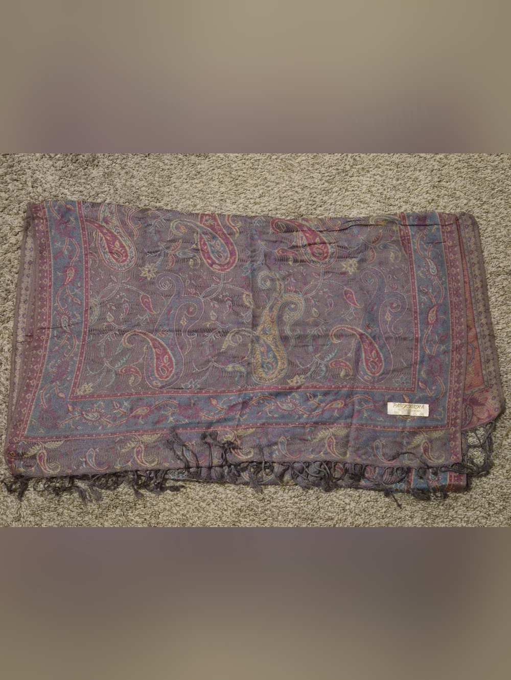 pashmina Paisley Scarf in Plum, Teal and Gold Tones